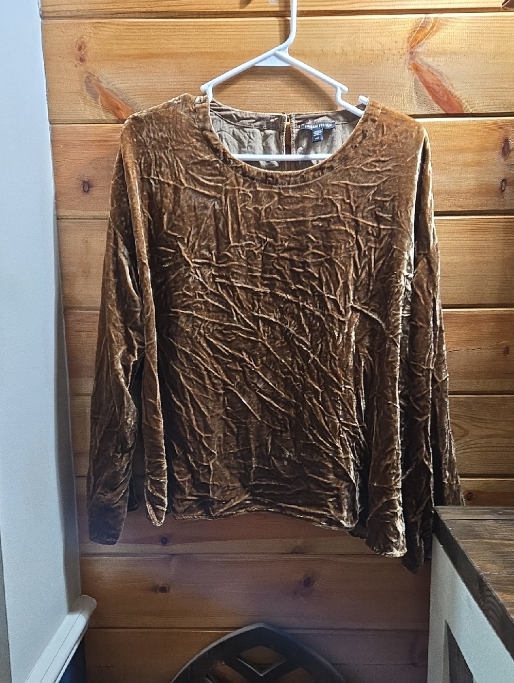 Eileen Fisher Crushed Velvet Long-Sleeve Top in Brown Size Large 0490